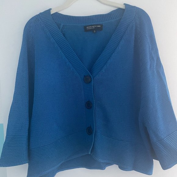 Jones New York Collection Cobalt Blue Cropped Cardigan, Size Medium - Picture 1 of 5